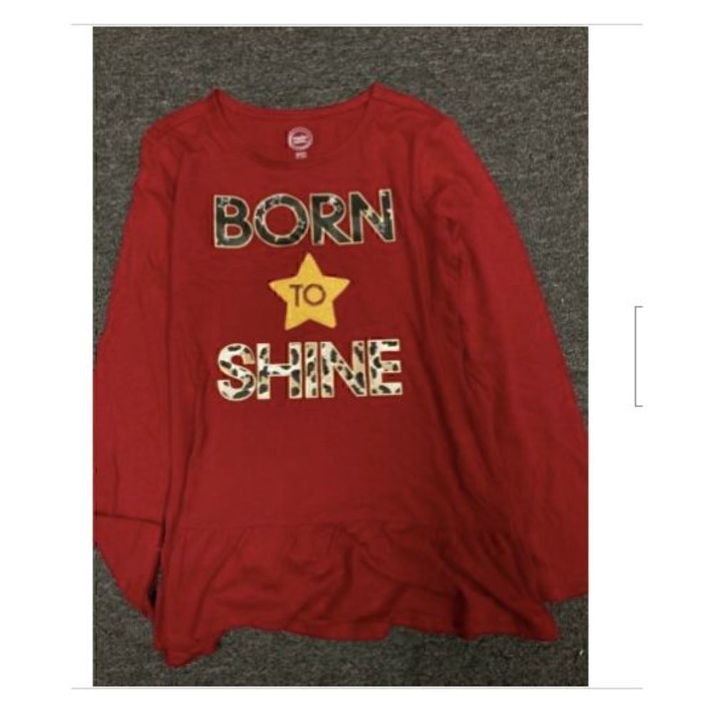 Wonder Nation Girl's Size 6 - 6X Red Born To Shine Long Sleeved Shirt Top, New